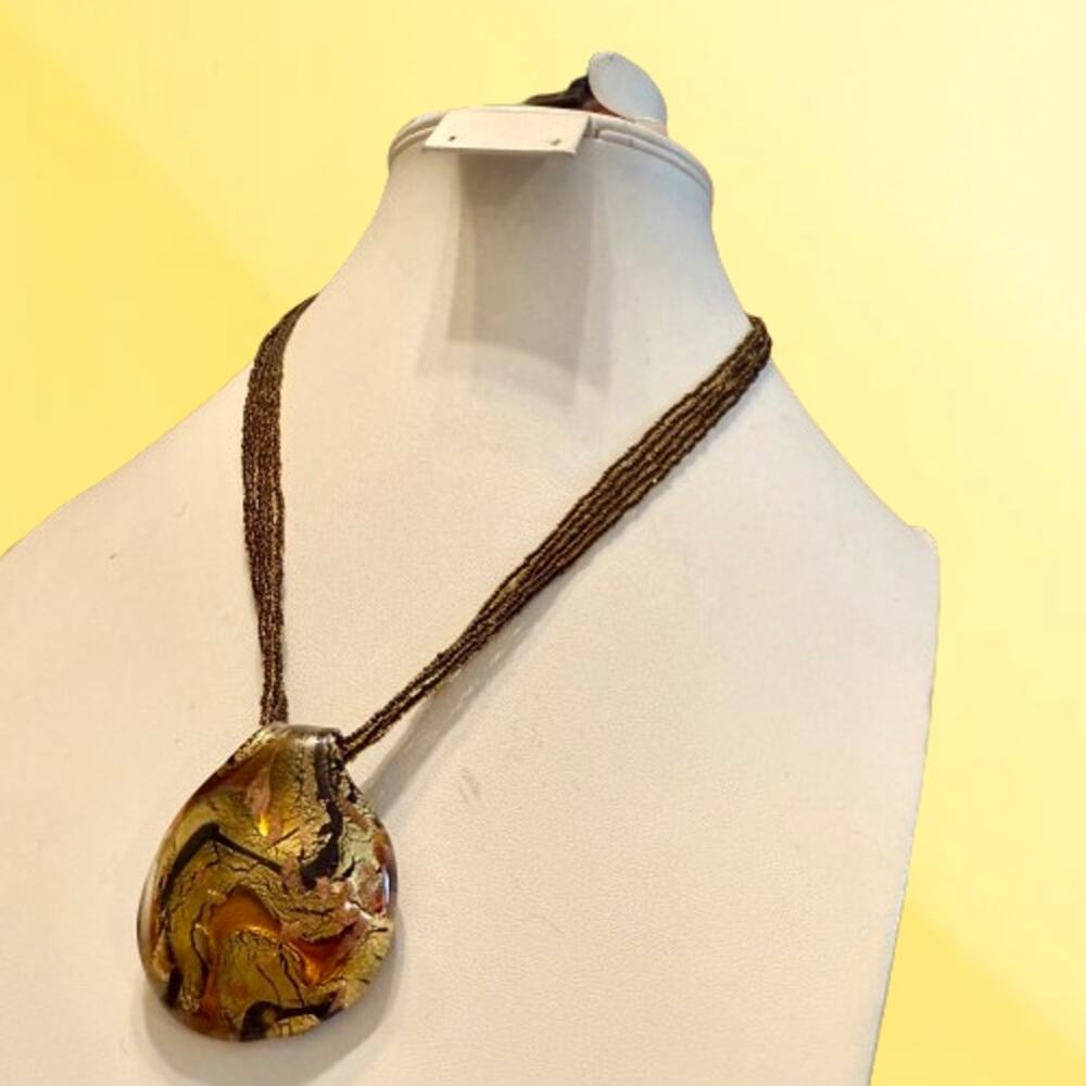 🎉HP!🎉Authentic Murano Stamped Gold Black Amber Glass Pendant - Picture 8 of 8